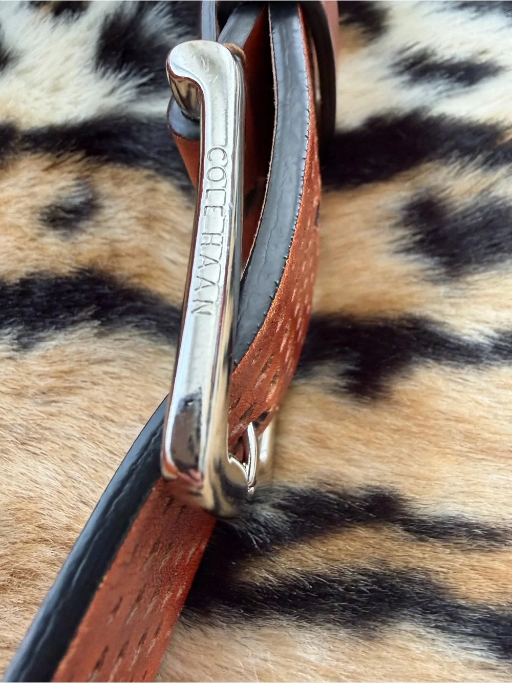 Cole Haan NWOT Men’s Washington Brown Perforated Leather Belt Nickel Buckle 34